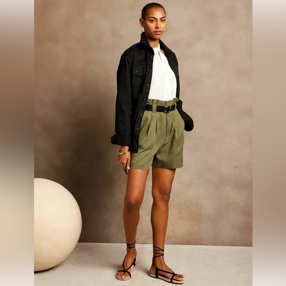 Banana Republic Tencel™ Tie-Waist Shorts-Iguana Green, Size 6